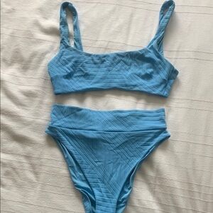 Blue Ribbed Bikini Set